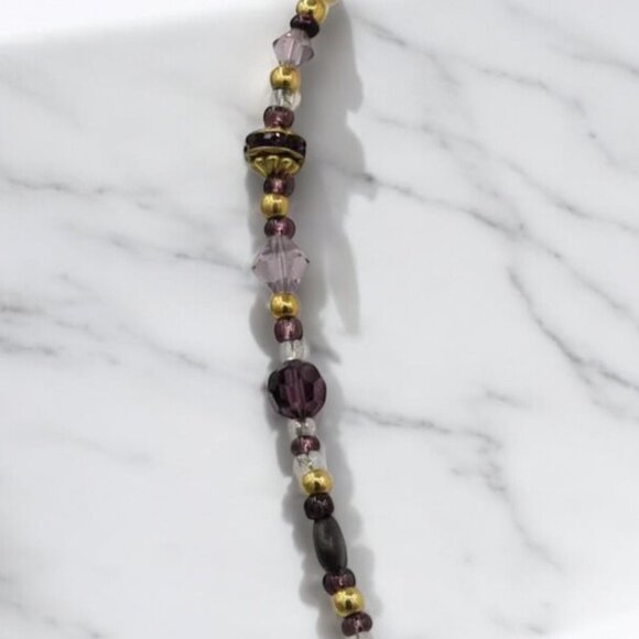 Vintage Glass Crystal Necklace Gold Tone Beads Purple Gold White Clear - Picture 5 of 7